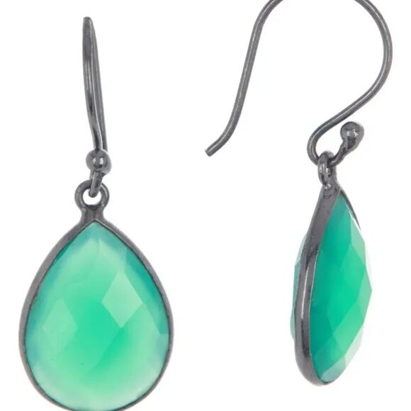 ADORNIA Green Onyx Pear Drop Earings - Picture 1 of 6